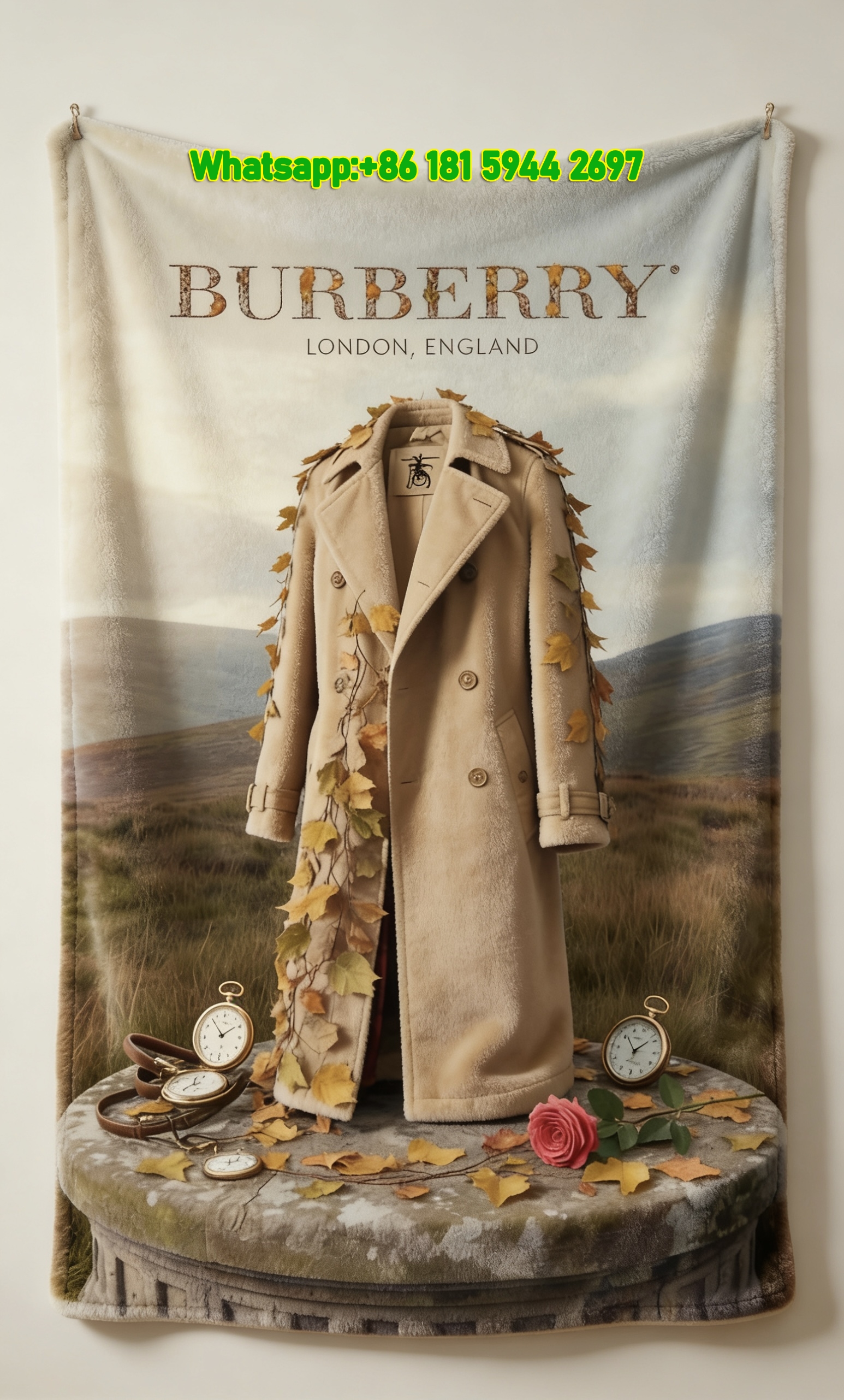 Burberry Autumn Leaf Trench Coat Flannel Sofa Throw Blanket B010